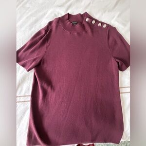 Talbots Rich Burgundy Button-Shoulder Tee